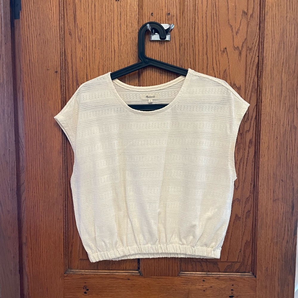 Madewell Cream Pointelle Knit Short-Sleeve Crop Top